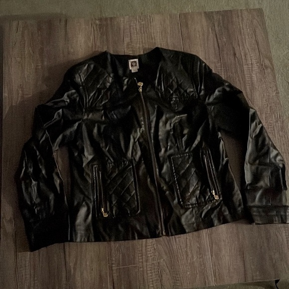 Anne Klein Gray Metallic Leather Blazer Jacket. Medium - Picture 1 of 4